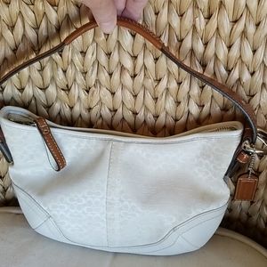 Coach Small Signature Hobo White & Tan